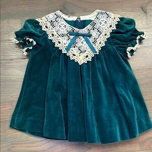 Vintage Good Lad Teal Velvet Dress with Lace Collar Size 12 months